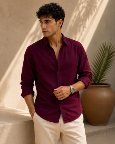 Image of Men Linen Cotton Full Sleeve Shirt for man | Mens Casual Shirt |Shirts for Men Stylish | Men Shirts | Casual Business Party Festival Regular Fit