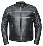 UNIK Men's Ultra Cowhide Reflective Leather Vented Motorcycle Jacket - Black (M)