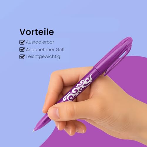 Innovaland Set aus 8 radierbaren Stiften – Mehrfarbiger radierbarer Kugelschreiber mit feiner Spitze und Radierkappe, weicher Gelschreiber & Radierstift für Schule, Büro, Kinder und Erwachsene