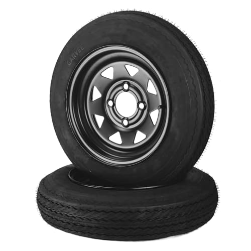 GarveeTech 2-Pack Trailer Tire On Rim 4.80-12 480-12 4.80x12 Trailer Tires and 4 Lug on 4 in PCD 12 in Wheels Black