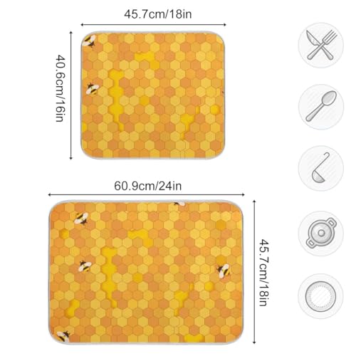 Bees Wax Pattern Kitchen Mat for Counter Drying Dish Mat Dish Drainer Tray Dishwashing Dryer Mat Dish Drying Matts 18 x 24 - Thumbnail 3