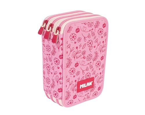 Plumier 3 étages MILAN Flowicorn rose pour les cours de dessin au collège