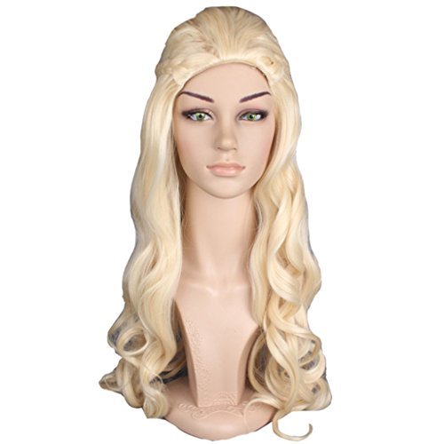 WeKen Women Cosplay Wig Long Curly Hair No Bangs Blonde