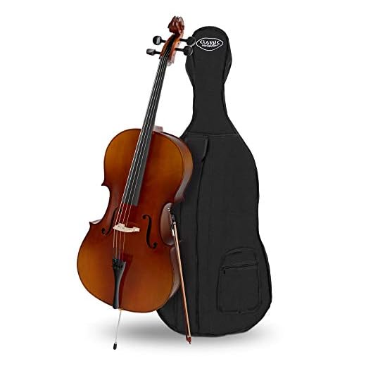 Classic Cantabile Student Cello 4/4 - tapa de abeto laminado - fondo, aros, mástil y puente de arce - diapasón: tilo tintado - clavijas y cejuela de arce ennegrecido - incluye arco y funda