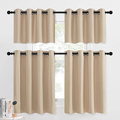Mamu Thread Collection Valance For Small Window - Grommet Top Window Treatment Blackout Curtains For Bedroom,Living Room,Bathroom,Kitchen,Cafe (Beige, 40 Inch Wide By 24 Inch Long- 2 Panel) #TOP2