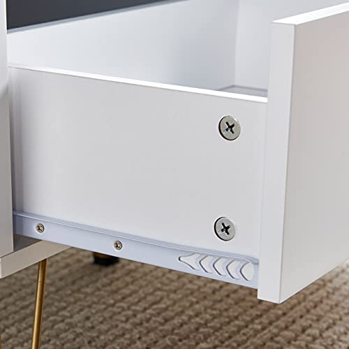 Ansley&Hosho White Modern Kitchen Storage Cabinet Cupboard With Golden Line, Buffet Console Table Cupboard With 2 Doors For Living Room Dining Room Entry Hallway, Credenza Sideboard Buffet Organizer #TOP4