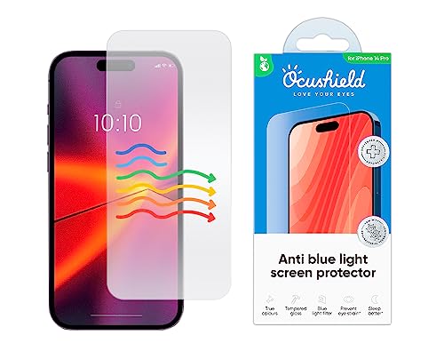 Ocushield Anti Blue Light Tempered Glass Screen Protector of iPhone 14 Pro (6.1") – Blocks Blue Light, Prevents Eye Strain & Helps You Sleep Better, 9H Hardness & Case Friendly by Ocushield - Used condition - US$28.15