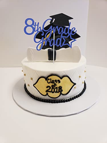 Blue Glitter 8th Grade Grad Cake Topper, 8th Grade Graduation Decorations 2024 Blue, Boy Girl Kids Eighth Grade Graduation Party Decorations 2024 - Thumbnail 4