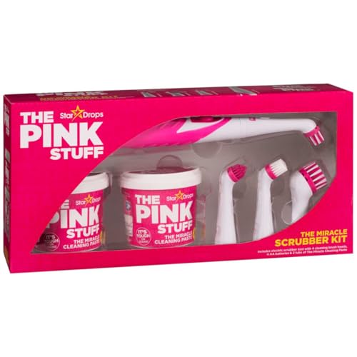 AJ ALL The Pink Stuff Miracle Scrubber Brush Set Washing Up Cleaning Kit Quick Clean 2 Tubs of The Miracle Cleaning Paste With Electric Scrubber Tool and 4 Cleaning Brush Heads