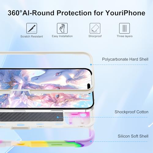 Image of MARKILL Compatible with iPhone Case with Ring Stand, Military Grade Drop Protection Full Body Rugged Heavy Duty Protective Durable Cover iPhone. (Rainbow White, iPhone 16 Pro 6.3 inch)