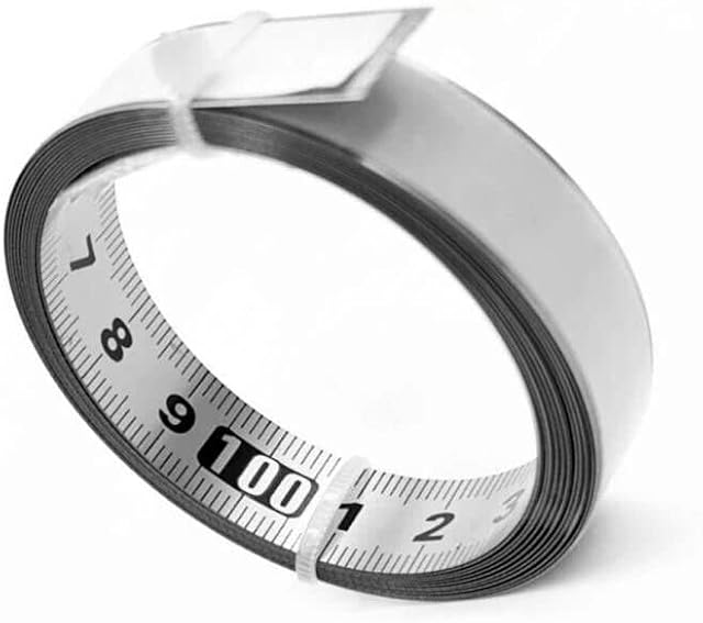 BlueXP 1M Self Adhesive Steel Measure Tape Stainless Steel Miter Tape Measure Sliver Metric Scale Miter Track Tape Saw Steel Ruler Metal Sticky Ruler Left to Right Read for Measuring Woodworking