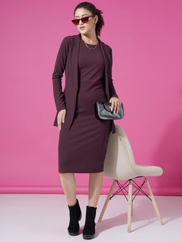 Image of Selvia Western Lycra Plain Two Piece Shrug with Bodycon