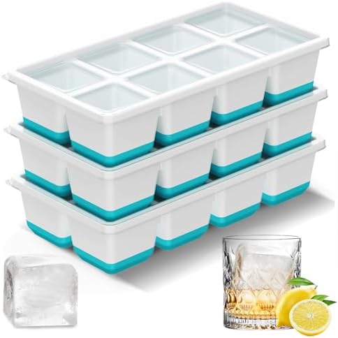 Ice Cube Tray 3 Pack, Square Large Ice Cube Molds for Freezer, BPA-Free, Dishwasher Safe, Easy Release Ice Trays for Cocktail,Whiskey (Blue)