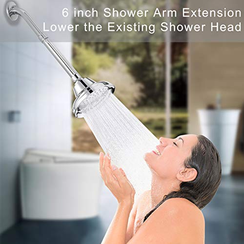2 Pcs 6 Inch Shower Head Extension Arm, Solid Brass Shower Arm Extension Shower Head Extender, Water Outlet Lowers Existing Shower Head - Chrome Finish #TOP5