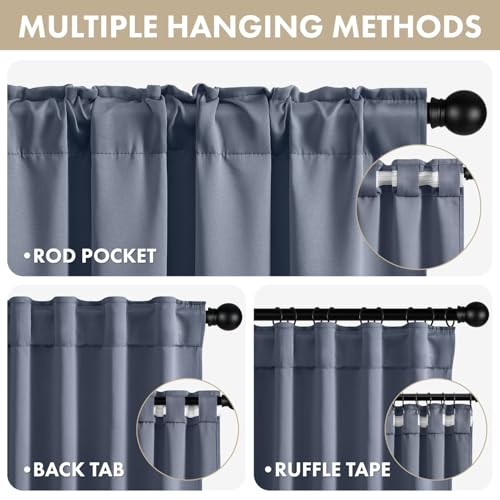 Image of ANRODUO Stone Blue Back Tab Blackout Curtains 84 Inch Long 2 Panels | Rod Pocket,Thermal Insulated Room Darkening Light Blocking Curtains for Living Room Bedroom Privacy,W42xL84