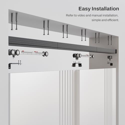 AONAYIOA 79.2"/6.6FT Bypass Sliding Closet Door Hardware Track, Heavy Duty Aluminum Closet Door Hardware Bypass Door Hardware, Soft Close Barn Door Hardware Kit (No Door) by AONAYIOA - Used condition - Image 6