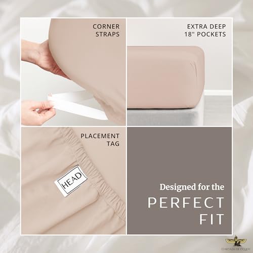 Image of 100% Egyptian Cotton Sheets King Size | 1200 Thread Count | CEA Gold Seal Certified | Ultra Soft | Cooling for Hot Sleepers | 18 inch Deep Pocket | King Size [Dune]