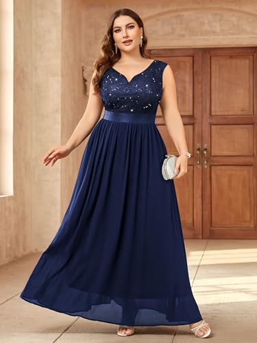 Miusol Women's Plus Size Elegant Lace Contrast Sequin V-Neck Floral Formal Evening Party Maxi Dress4