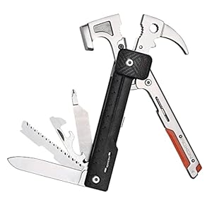 ROXON 16 in 1 Tools Camping Hammer Multitool with flint stone, replaceable cutter, Best Camping Accessories with plier, knife, bottle opener, saw, ruler,