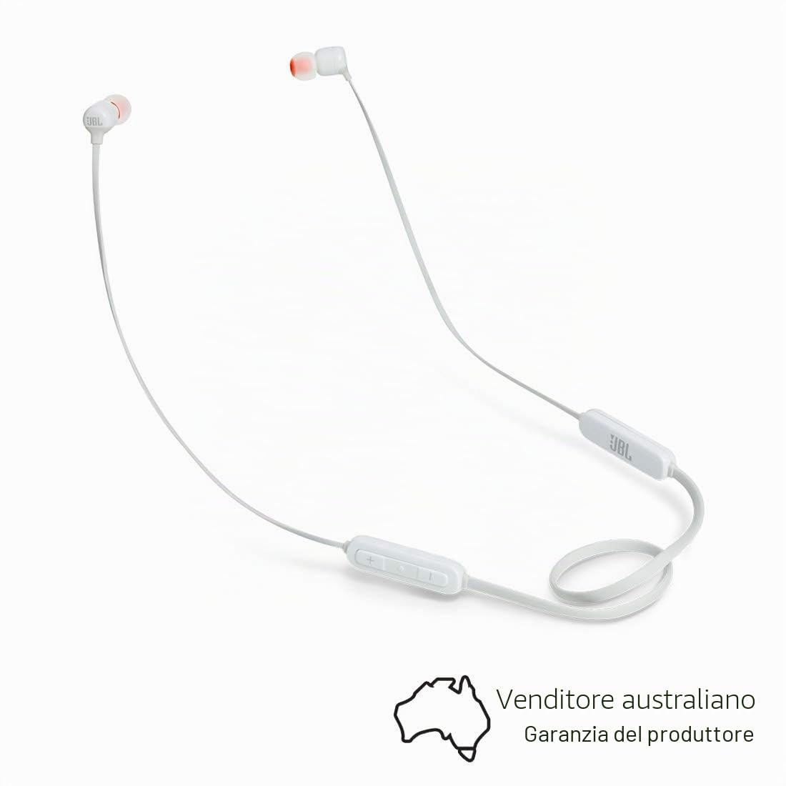 JBL T110BT Cuffie In Ear Wireless, Auricolari Bluetooth Senza Fili Magnetici con Microfono e Comando a 3 Pulsanti, per Musica, Chiamate e Sport, fino a 8 Ore di Autonomia, Bianco