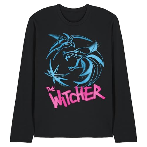 T-Shirt The Witcher à Manches Longues Noir M Motif Graffiti Spray Crest pour Fan Geek