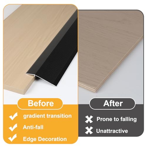 EXLECO 0.9m*10cm Alu Böden Übergangsprofil Höhenausgleich Überbrücken von 8-40mm Übergangsleiste Türleiste Boden Abschluss Anpassungsprofil Übergangsschiene für Türschwelle Saugroboter, Schwarz