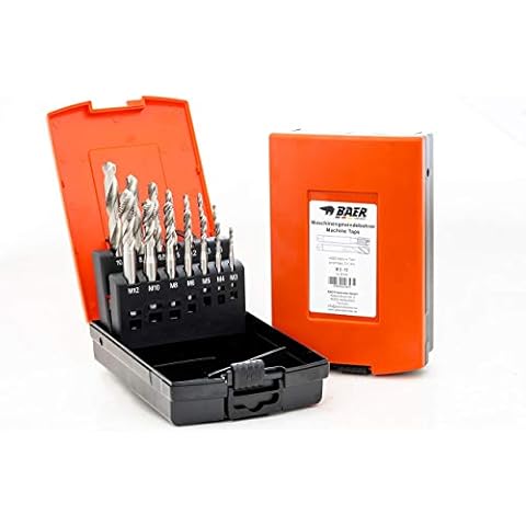 BAER Gewindeschneider Set HSSG: Maschinengewindebohrer Sackloch, Kernlochbohrer: M 3 - M 12 - Gewindebohrer Satz - Gewindeschneidset - Gewindeschneidsatz M3-M12 - Maschinengewindeschneider Cover
