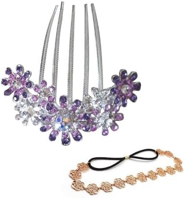 Am-hayabusa Sunflowers Rhinestone Hair Comb + Hollow Out Roses Hair Band