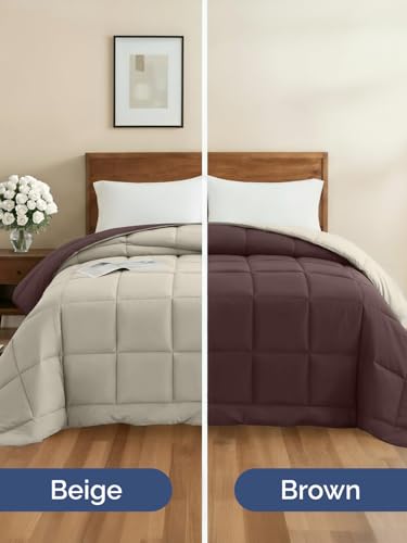 Image of Cal King Size, Brown /Beige Alternative Down Comforter - Warm, Lightweight & Breathable Hotel Quality Bedding Set for Men, Women, Kids and Teens - All Season Cooling Microfiber Duvet Insert Comforter