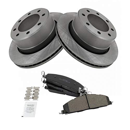 Image of TRQ Rear Brake Pad & Rotor Kit Semi-Metallic Compatible with 2009-2010 Dodge Ram 2500, 3500 2012 Ram 1500 2011-2018 2500 3500