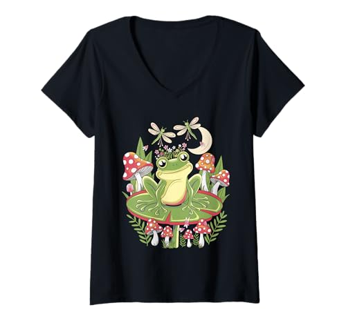 Mujer Charming Frog on Lily Pad – Cute Nature Design Camiseta Cuello V