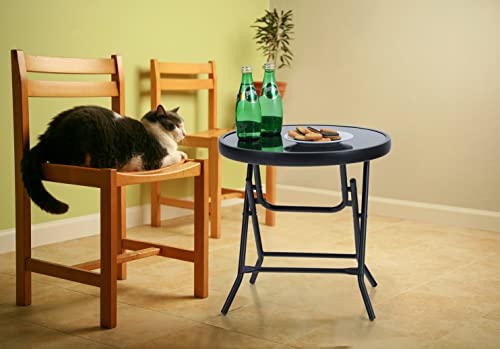 Mfstudio Patio Side Table, Folding Portable Round Bistro Coffee Table, Tempered Glass Metal End Table, Plant Stand For Indoor & Outdoor Garden Backyard Lawn Poolside, 18 Inch Black #TOP1