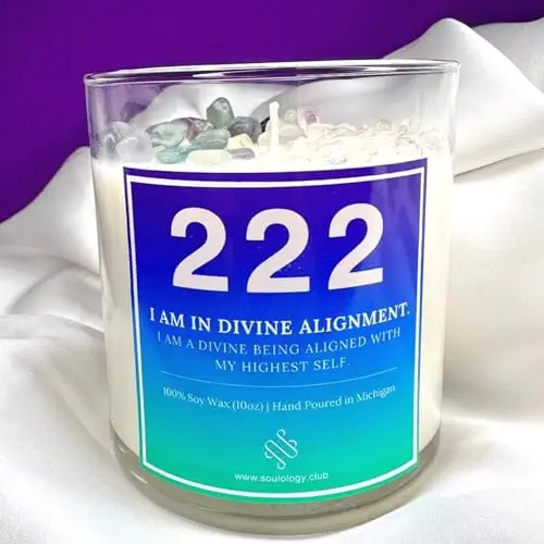 222 Angel Number Candle, 10oz, Crystal Candle, 100% Soy Wax, Phthalate-Free Fragrance, Gifts for Women, Spiritual Healing Candle