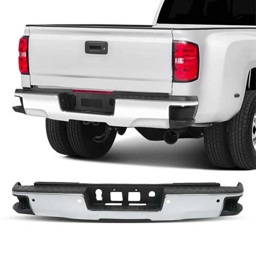 WFLNHB Chrome Rear Step Bumper Replacement for 2014-2018 Chevy Silverado Sierra 1500 with Park Assist Sensor Holes and Corner Steps GM1103175