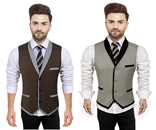 MULTICOLOR COTTON BLEND, COMFERTABLE SLIM FIT PARTY, CASUAL WEAR, MENS WAISTCOAT-image-43