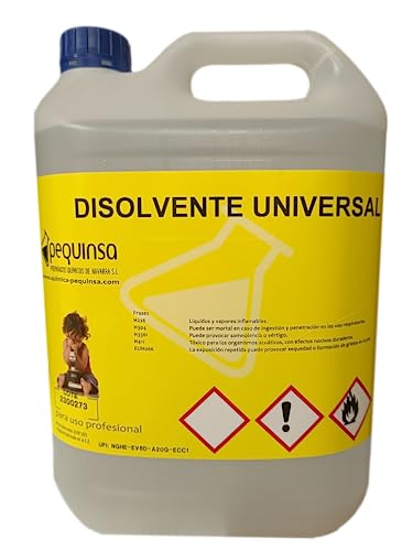Disolvente universal. Multiusos: Limpiador, diluyente, desengrasante, inflamable.Envase de 5 Litros.