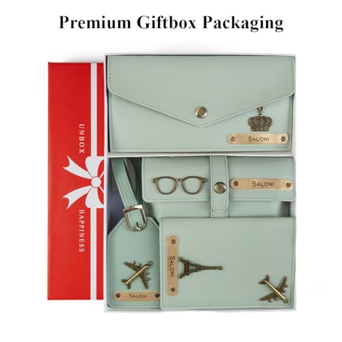 Image of AICA Personalized Name & Charm Passport Cover Holder Combo Giftset for Women (Mint Green) | Customized Gifts Birthday Anniversary Wedding Marriage for Woman Women Girl Wife