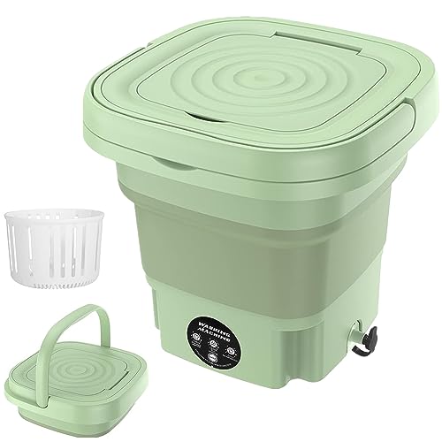 Portable Washing Machine,8L Foldable Mini Washer Dryer Combo with 3 Modes Deep Cleaning for Underwear,Baby Clothes, Small Washing Machine Apartments, Camping, RV, Travel Laundry Green