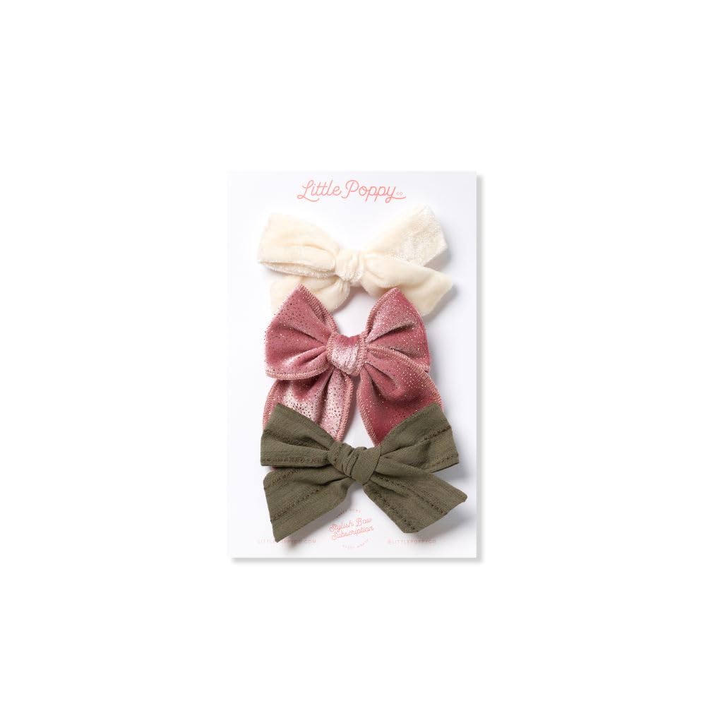 Little Poppy CoThree Hair Bows Set - Stylish Handmade Accessories for Girls, Toddlers, and Babies | Premium Quality | Clips and Headbands
