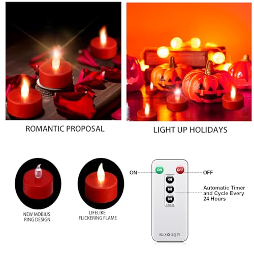 Image of Tea Light Candles with Remote Control,50pack Flickering Flameless LED Candle,Long Lasting 400+Hours,Battery Operated with Timer for Home Decoration Seasonal &Festival Celebration Red