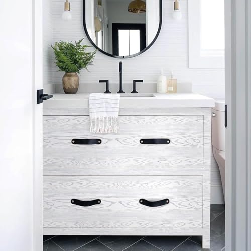 Image of Modern White Woodgrain Texture Peel-and-Stick Wallpaper Roll for Home Wall Renovation, Furniture Refurbishing, and DIY Interior Decoration Projects (45 x 300 cm)