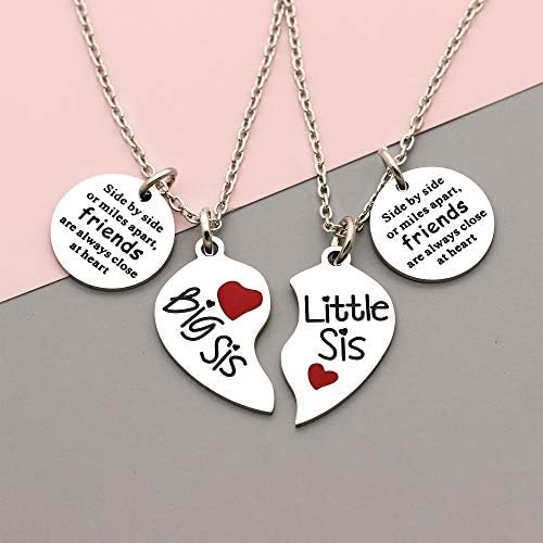Big Sister Little Sister Necklace of 2 Split Heart Pendant Necklace for Sister Friends Friendship Jewellery for Christmas Birthday