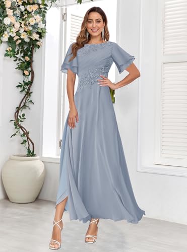 Chiffon Mother of The Bride Dresses for Wedding Lace Appliques Corset Fall Formal Dress with Sleeves2