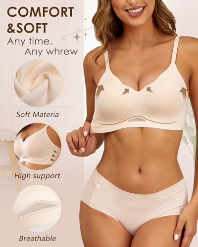 HORISUN Womens Bras for Women Wireless Comfort Full Coverage Mesh Breathable Padded No Underwire Support T Shirt Bra2