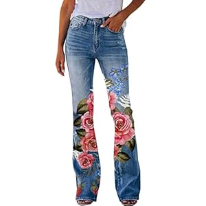Womens Casual Printed Pattern Loose Flared Hem Jeans Stretch Flared Bottoms Pants 11 41ulx0ylkvl. sl500 . ss300