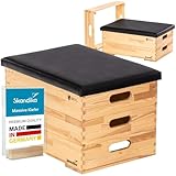 skandika Vira Cajón pliométrica de madera maciza, fabricada en Alemania, con 3 segmentos y acolchado de cuero vegano | Cajas de salto, Plyo Box, banco de gimnasia (natural/negro)