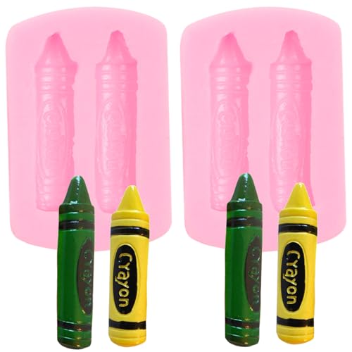 Back to School Silicone Molds 2 Pcs, Crayon Fondant Mold, School Supplies Chocolate Baking Molds for Cake Decoration Candy Cupcake Topper Cake Polymer Clay Crafts Epoxy Resin