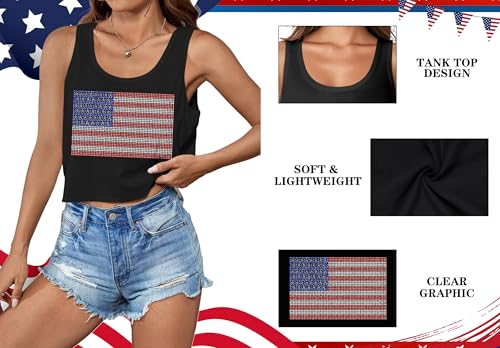 Image of Ithalt Womens American Flag Shirts 4th of July Outfits USA T-Shirt Patriotic Tank Shirt Fourth of July Sleeveless Tops