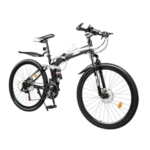 Susoso Mountainbike, 26 inch, 21 versnellingen, schijfrem, fiets met waarschuwingslicht en bekerhouder, draagvermogen 150 kg, verstelbaar ontwerp voor bergen, zwart, zilver
