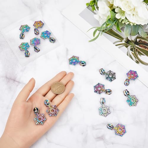 GORGECRAFT 1 Box 14Pcs Snowflake Christmas Zipper Pulls Charms Rainbow Metal Zipper Sliders Replacement Alloy Zipper Pull Tabs Zipper Repair Kit for Purse Handbag Luggages Making Diy Sewing Crafts - Image 3